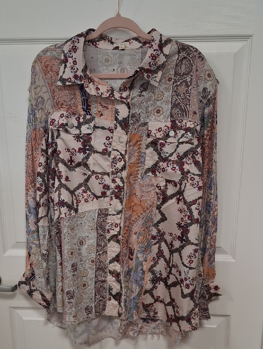 POL Multicolor Patchwork Button-Down Shirt